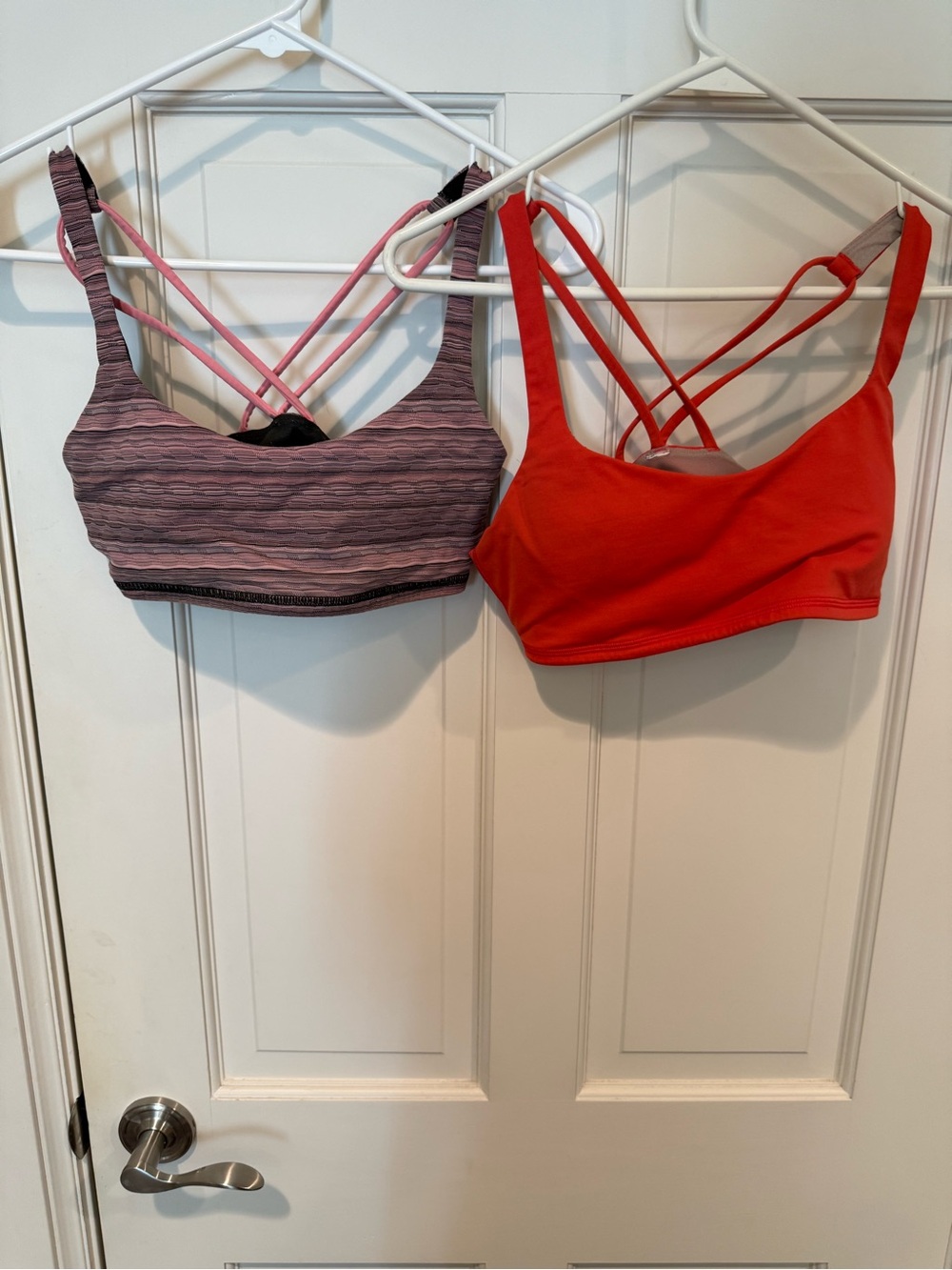(2) Lululemon Sports Bra Lot Cross Back Strappy Coral and Pink Size 6
